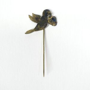 Stickpin Gold Bird Carrying Heart GG v 1738 Wolter 900 Gold Vintage Pin